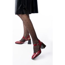 Ellolita Luxury Shoes İNF-40450 Bordo Rugan Günlük Arkası Açık Topuklu Bayan Ayakkabı