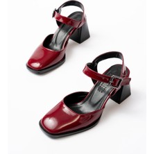 Ellolita Luxury Shoes İNF-40450 Bordo Rugan Günlük Arkası Açık Topuklu Bayan Ayakkabı