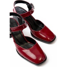Ellolita Luxury Shoes İNF-40450 Bordo Rugan Günlük Arkası Açık Topuklu Bayan Ayakkabı