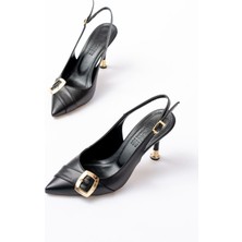 Ellolita Luxury Shoes İNF-1151 Siyah Günlük Arkası Açık Topuklu Bayan Ayakkabı