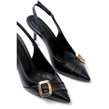 Ellolita Luxury Shoes İNF-1151 Siyah Günlük Arkası Açık Topuklu Bayan Ayakkabı