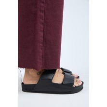 Manijero (Vina 2 ) Kadın Deri Çift Cırtlı Siyah Terlik