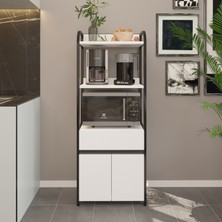 Yg Decor Çok Amaçlı Dolap Mutfak Bangosu Mikrodalga  Fırın Mini Fırın Dolabı Çekmeceli 2 Kapaklı Dolap Kahve Köşesi