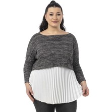 Büyük Beden Plise Detaylı Beli Lastikli Beyaz Gömlek Etek