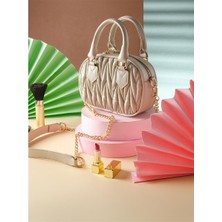 Bagacar Şık Desenli Yumuşak Çapraz Kadın El ve Omuz Çantası Bej	