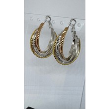 Stainless Steel Gold&silver 3'lü Sarmal Halka Küpe