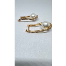 Xuping Çelik Gold Kaplama Taş ve Inci Detaylı Oval Sarkıt Küpe