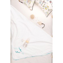 Ecocotton Turna Bebek Battaniyesi %100 Organik Pamuk Penye Baskılı Beyaz-Turkuaz 100X100 cm