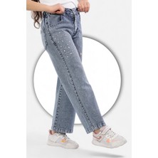 Modi Clas Pamuk-Denim-Kot-Serpme Taşlı-Kar Yıkamalı-Kız Çocuk Pantolonu-Palazzo