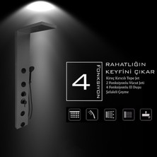Flow Yapı Venüs Metalik Füme Premium Masajlı Duş Paneli - Dikey Jakuzi - Robot Duş - El Duşu - Lüx Duş