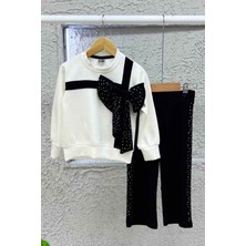 Miniğimin Cicileri Taşlı Fiyonk Detaylı Kız Çocuk 2 li takım - Siyah