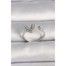 Kaufhier Pirinç Gümüş Renk Beyaz Mineli Inci Detaylı Kalp Model Ayarlanabilir Yüzük