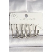 Clariss 316L Çelik Gümüş Renk Kare Model Kadın Küpe Seti