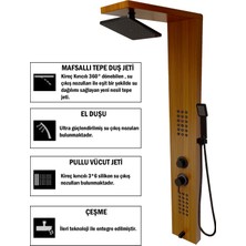 Flow Yapı Victoria Teak Ağacı Desenli Premium Lena Masajlı Duş Paneli - Dikey Jakuzi - Robot Duş - El Duşu - Lüx Duş