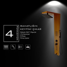 Flow Yapı Victoria Teak Ağacı Desenli Premium Lena Masajlı Duş Paneli - Dikey Jakuzi - Robot Duş - El Duşu - Lüx Duş