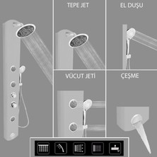 Flow Yapı Stella Silver Gri Masajlı Duş Paneli - Dikey Jakuzi - Robot Duş - El Duşu - Lüx Duş
