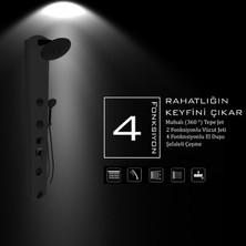 Flow Yapı Stella Siyah Premium Masajlı Duş Paneli - Dikey Jakuzi - Robot Duş - El Duşu - Lüx Duş