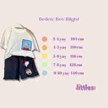 Kız Erkek Çocuk Snoopy Peanuts Baskılı %100 Pamuklu Kumaş Beli Lastikli ve Bağcıklı Şort Tshirt Ikili Takım