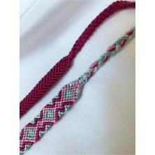 Melush Pembe Etnik Desenli Mavi ve Pembe Örgü Bileklik 2'li Set