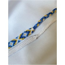 Melush Mavi Etnik Desenli Mavi ve Beyaz Örgü Bileklik 2'li Set
