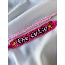 Melush Pembe The Cutie Yazılı 2'li Örgü Bileklik Seti