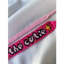 Melush Pembe The Cutie Yazılı 2'li Örgü Bileklik Seti