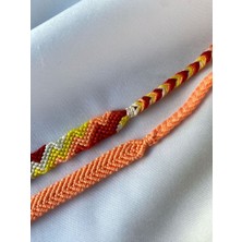 Melush Turuncu Tek Renk Kırmızı ve Turuncu Zikzak Desenli 2'li Bileklik Seti