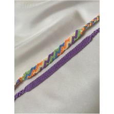 Melush Lila Pastel Zikzak Desenli Örgü Bileklik 2'li Set