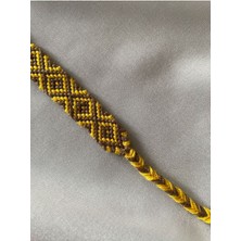 Melush Sarı Kare Desenli Bileklik Örgü El Işi Bileklik