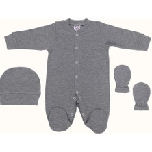 Gaye Bebe Sonem Bebe...Gri 3 Parça Patikli,Şapkalı, Eldivenli Yenidoğan Tulum Set