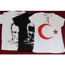 Meleğim Atatürk ve Türk Bayrağı Baskılı Kız ve Erkek Çocuk T-Shirt 3'lü Paket