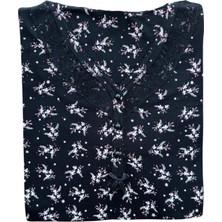 Erse Kadın Desenli Bambu %100 Pamuk Mevsimlik Uzun Kol Gecelik -Geniş Kesim Anne Kalıp