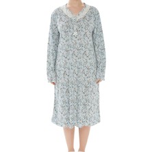 Erse Kadın Desenli Bambu %100 Pamuk Mevsimlik Uzun Kol Gecelik -Geniş Kesim Anne Kalıp
