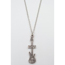 Bu Farklı Ac/dc Elektro Gitar  Zincir Kolye - Gümüş Kaplama - Erkek Kadın Kolye - KOD:1086