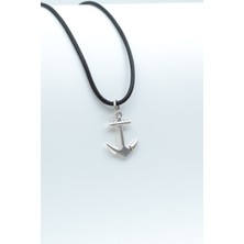 Minimal Çapa Gümüş Kaplama Deri İp Kolye