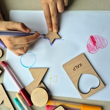 Ahşap Montessori Öğrenme Kartları, Çizgi Çalışması ve Eşleştirme, Geometrik Şekiller, 12'li Set