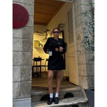 Fevien Chanel Crop Ceket-Kısa Etek Takım - Siyah