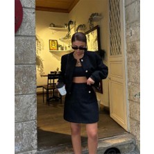 Fevien Chanel Crop Ceket-Kısa Etek Takım - Siyah