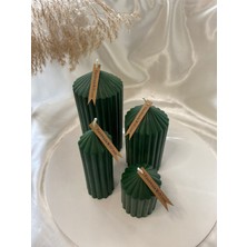 Lily Candles LILY-SPT-006 Dekoratif 4 Lü Yeşil Sütun Mum Seti