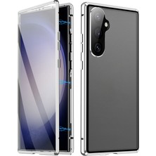 Samsung Galaxy S24 Fe Kılıf Çift Taraflı Temperli Cam + Tokalı Metal Manyetik Telefon Kapağı-Gümüş (Yurt Dışından)