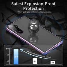 Samsung Galaxy S24 Fe Kılıf Çift Taraflı Temperli Cam + Tokalı Metal Manyetik Telefon Kapağı-Gümüş (Yurt Dışından)