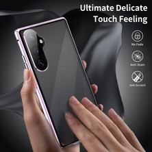 Samsung Galaxy S24 Fe Kılıf Çift Taraflı Temperli Cam + Tokalı Metal Manyetik Telefon Kapağı-Gümüş (Yurt Dışından)