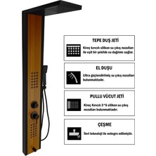 Flow Yapı Çift Renk (Siyah-Teak Ağacı Desenli) Premium Masajlı Duş Paneli - Dikey Jakuzi - Robot Duş - El Duşu