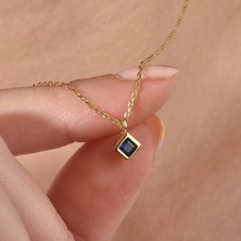 Nox Jewelry 14 Ayar Altın Kaplama Kare Kesimli Doğum Taşı Gümüş Kolye- CNS00611
