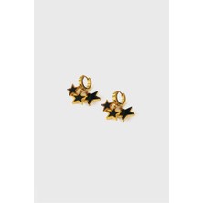 Glare Jewellery Siyah Yıldız Model Altın Kaplama Küpe