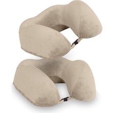 Moda Home Bedding 2 Adet Visco Ortopedik Seyahat Yastığı-Visco Yastık,çıkarılabilir Kılıf, Lüks Seyahat Yastığı Bej