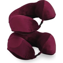 Moda Home Bedding 2 Adet Visco Ortopedik Seyahat Yastığı-Visco Yastık,çıkarılabilir Kılıf, Lüks Seyahat Yastığı Bordo