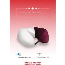 Moda Home Bedding 2 Adet Visco Ortopedik Seyahat Yastığı-Visco Yastık,çıkarılabilir Kılıf, Lüks Seyahat Yastığı Bordo