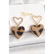 Clariss Pirinç Gold Renk Sallantı Leopar Kalp Model Kadın Küpe