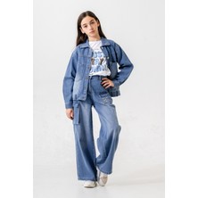 Kız Çocuk Yaka Taşlı Kot Ceket 1548